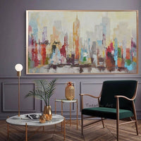 Hand Painted Abstract Oil Paintings Modern City Building On Canvas Hotel d