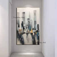 Hand Painted Oil Paintings Urban Architectur Abstract On Canvas Home Modern Wall Art