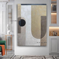 Hand Painted Simple Color Block Geometric Abstract Painting Northern European Style Light Luxury Villa Painting Aluminum Alloy