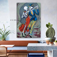 Hand Painted Modern dancing couple Skeleton Mexico Day of the Dead Wall Art for