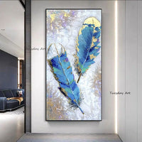 Hand Painted Modern Gold Foil Art Canvas Feather Oil Painting Texture Thick Art Showpiece