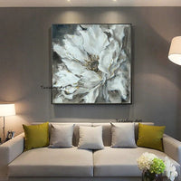 Hand Painted Art Oil Painting White Flower Abstract On Canvas Wall Adornment For Live Room