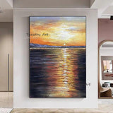 Hand Painted Modern Seascape Oil Painting On Canvas Sunrise Abstract Canvas Decor