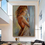 Abstract Hand Painted Morning Oil Painting Sexy Nude Lady Woman Canvas Wall Art for Hotel Bedroom Home Gallery Decor