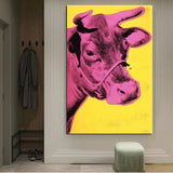 Hand Painted Colorful Cow Andy Warhol Animal Oil Paintings Wall Art Abstract Modern