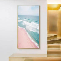 Ocean Landscape Canvas Oil Painting Hand Painted Style Beach Pink Scandinavian