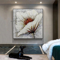 Hand Painted Wall Art Abstract White Flower On Canvas Painting Decoration Salon Bedroom