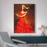 Hand Painted Canvas Art Oil Painting Flamenco Dancer Modern Portrait Beautiful Girl Artwork For Office Wall Decor