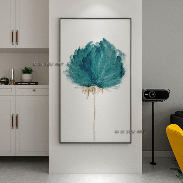 Hand Painted Oil Abstract Painting Modern Blue Flowers On Canvas Office s