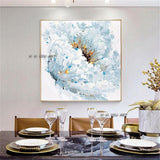 Design Unique Design High Quality Hand Painted Modern impression Blue Flower On Canvas