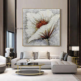 Hand Painted Wall Art Abstract White Flower On Canvas Painting Decoration Salon Bedroom