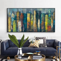 Hand Painted Abstract Wall Art City Building Minimalist Modern On Canvas Decorative For Living