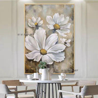 Thick oil painting Hand Painted Oil painting Abstract Minimalist White Flower Art Canvas Abstract Wall Art