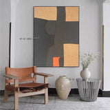 Hand Painted Abstract On Canvas Black Orange Minimalist Modern Decorative