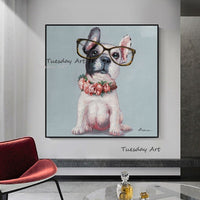 Hand Painted Oil Paintings Cute Puppy Abstract Canvas Animal Painting Wall Art Decoration Cuadros