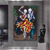 Skeleton couple dancing Modern Hand Painted Canvas Mexico Day of the Dead Wall Art for