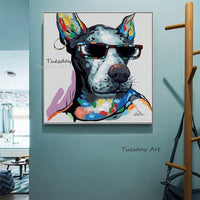 Hand Painted Oil Painting Modern Animal Wear Glasses Dog Abstract Canvass Home Children's Room