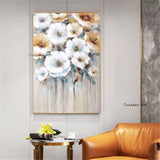 Abstract Gold and White Flower Oil Painting Hand Painted On Canvas Modern Flower Wall Decor