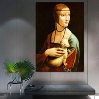 Hand Painted Oil Painting Leonardo da Vinci Famous Ermine Woman Canvas for Home