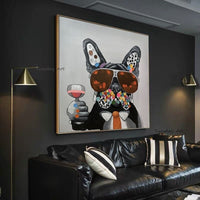 Modern Abstract Hand Painted Creative Cute Dark Gray Dog Cheers Art Canvas Painting Decor