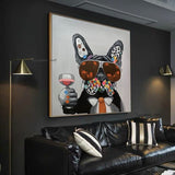 Modern Abstract Hand Painted Creative Cute Dark Gray Dog Cheers Art Canvas Painting Decor