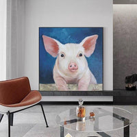 Hand Painted Animal Piggy Oil Painting on Canvas Painter Hand Painted Modern Wall Art Animal Pig Oil Painting for Wall Decor