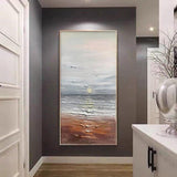 Decorative Painting Vertical Corridor Seascape Sunrise Modern Atmospheric Corridor Hand Painted Abstract Hanging Oil Painting