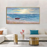 Hand Painted Seaside Landscape Oil Painting on Canvas Hand Painted Beach and Wave Oil Painting for Wall Decor