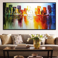 Landscape City Building Abstract Hand Painted Oil Painting Style Modern Canvas Acrylic For Home Wall