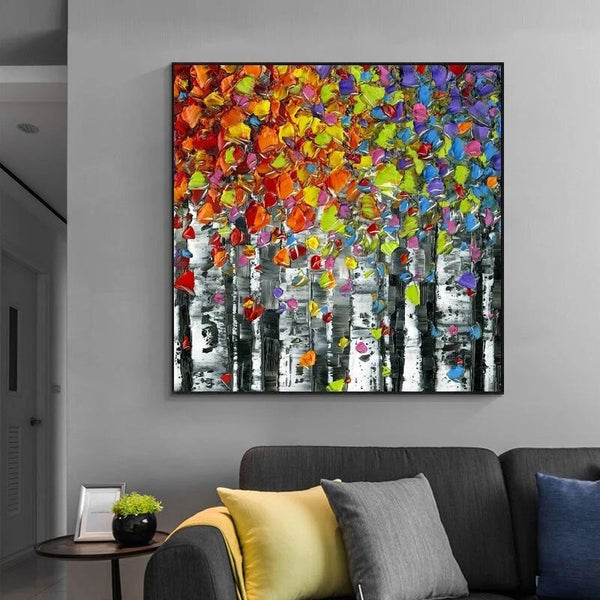 Hand Painted Oil Painting Colorful Knife Landscape Tree Abstract Canvass Art work Decor