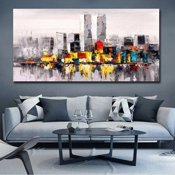 Hand Painted Oil Painting Rain City Building Landscape Room Abstract On Canvas