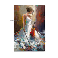 Abstract Hand Painted Art with Girl Play Violin Modern in Living room Bedroom