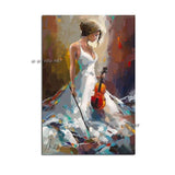 Abstract Hand Painted Art with Girl Play Violin Modern in Living room Bedroom