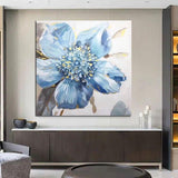 Hand Painted Blue Flower Hand Painted Oil Painting on Canvas The s