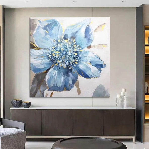 Hand Painted Blue Flower Hand Painted Oil Painting on Canvas The s