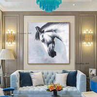 Black and White Horse Canvas Hand Painted Modern Animal Canvas Art Painting Wall Decor