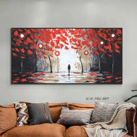 Hand Painted Abstract Trees With Red Leaves Painting On Canvas Modern Hand Painted Wall Art Decor