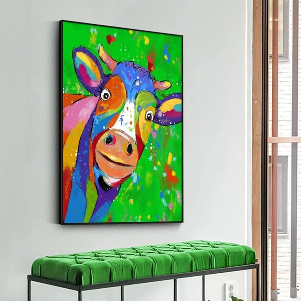 Animal Abstract Colorful Cattle Oil Painting On Canvas Hand Painted For Kids Room