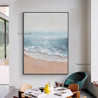 Beautiful Landscape Painting Of The Ocean Waves On The Coast Modern Hand Painted Painting For Room Canvas