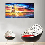 Hand Painted sunset boat Scenery On Canvas Wall Art picture for room Hand Painted home Decoration