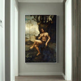 Hand Painted Classic Vintage Oil Paintings Da Vinci John the Baptist in the Wilderness Wall Art for Home