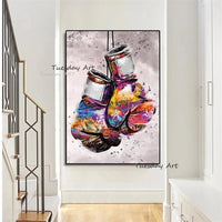 Hand Painted Graffiti Boxing Gloves Art Canvas Oil Painting Pop Art Modern Wall Decorative