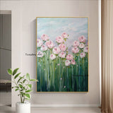 Hot Sale Hand Painted Oil Paintings Flower Pink Knife Flower Wall Art Room Decoration