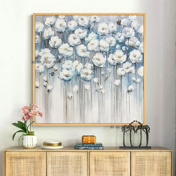 Hand Painted Abstract Blue Flowers Minimalist Modern Wall Art Decorative d