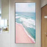 Ocean Landscape Canvas Oil Painting Hand Painted Style Beach Pink Scandinavian