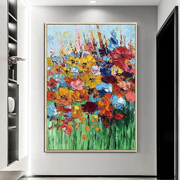 Hand Painted Knife Flower Oil Painting Beautiful Colorful Abstract Wall Canvas Art Decor For Livingroom