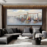 Hand Painted Abstract Wall Art Sailboat Seascape Modern On Canvas Decorative