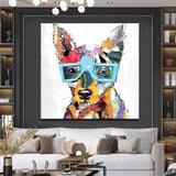 Hand Painted Oil Painting Animals Wearing Glasses Dog Colorful Abstract Home Children's Room