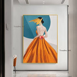 Modern Abstract Woman In Orange Yellow Dress Hand Painted Canvas Painting Decor