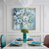 Hand Painted Wall Art Oil Paintings Blue Abstract Canvas Flowers Modern